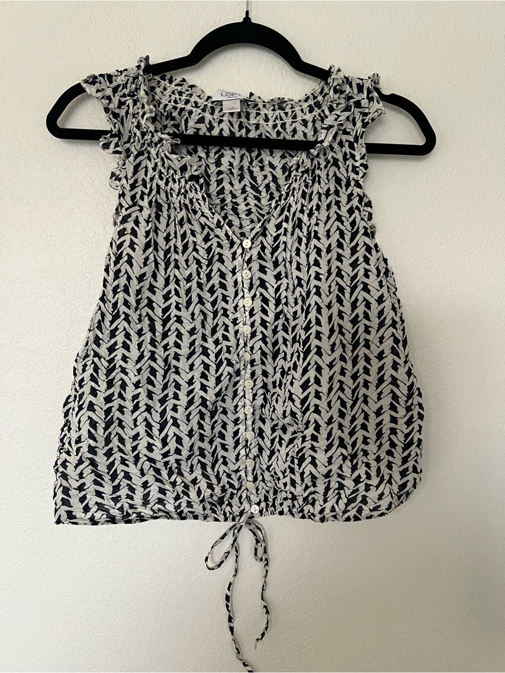 LOFT Blue & White Sleeveless Button-Front Camisole